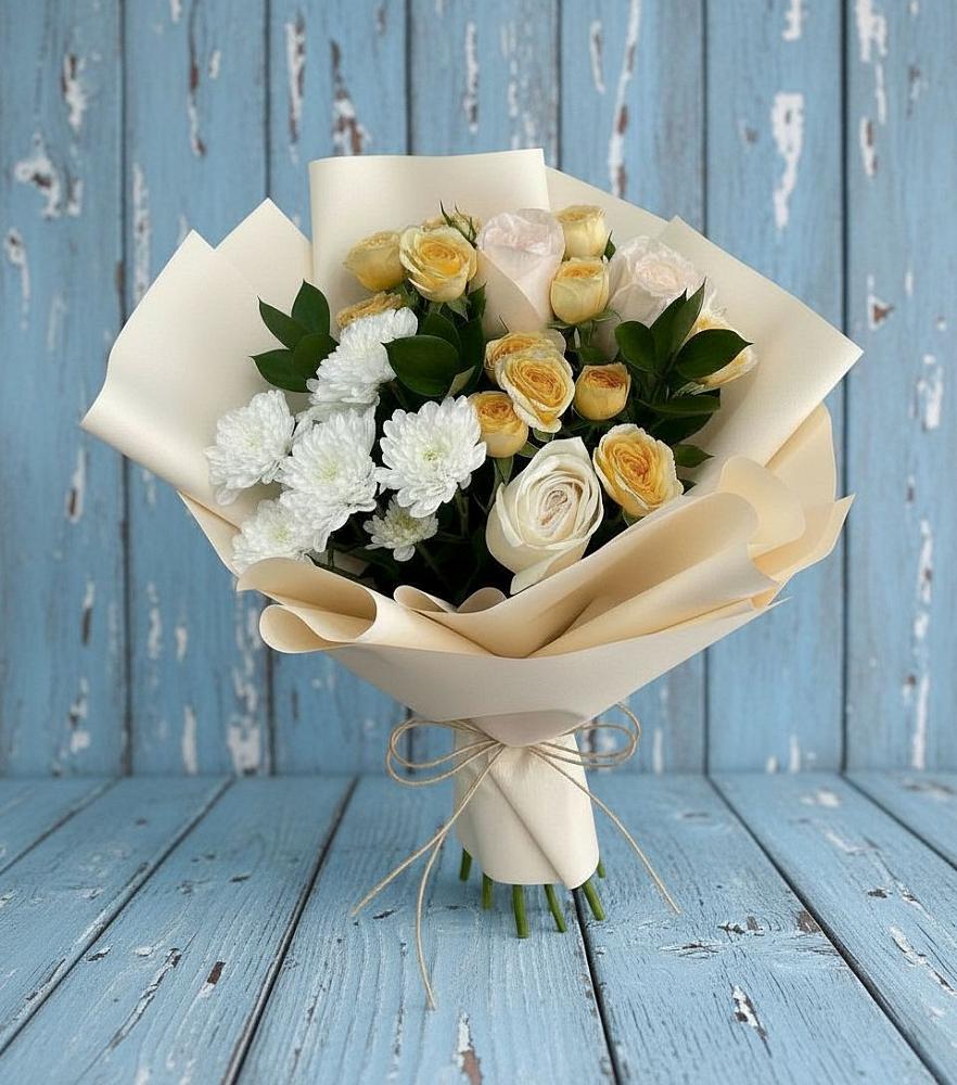 Букет цветов из: Розы и Хризантемы в Старотимашкино