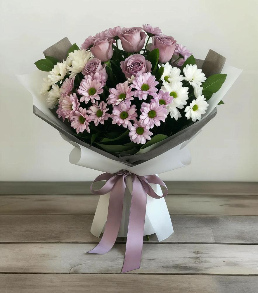 Букет цветов из: Хризантемы и Розы в Старотимашкино