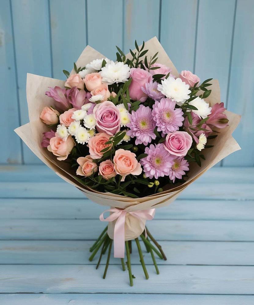 Букет цветов из: Хризантемы, Розы и Альстромерии в Старотимашкино