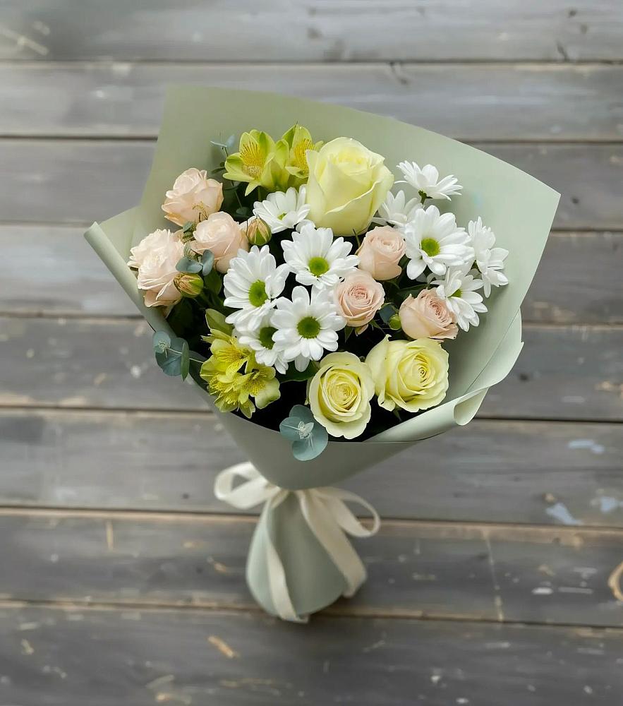Букет цветов из: Альстромерии, Розы и Хризантемы в Старотимашкино