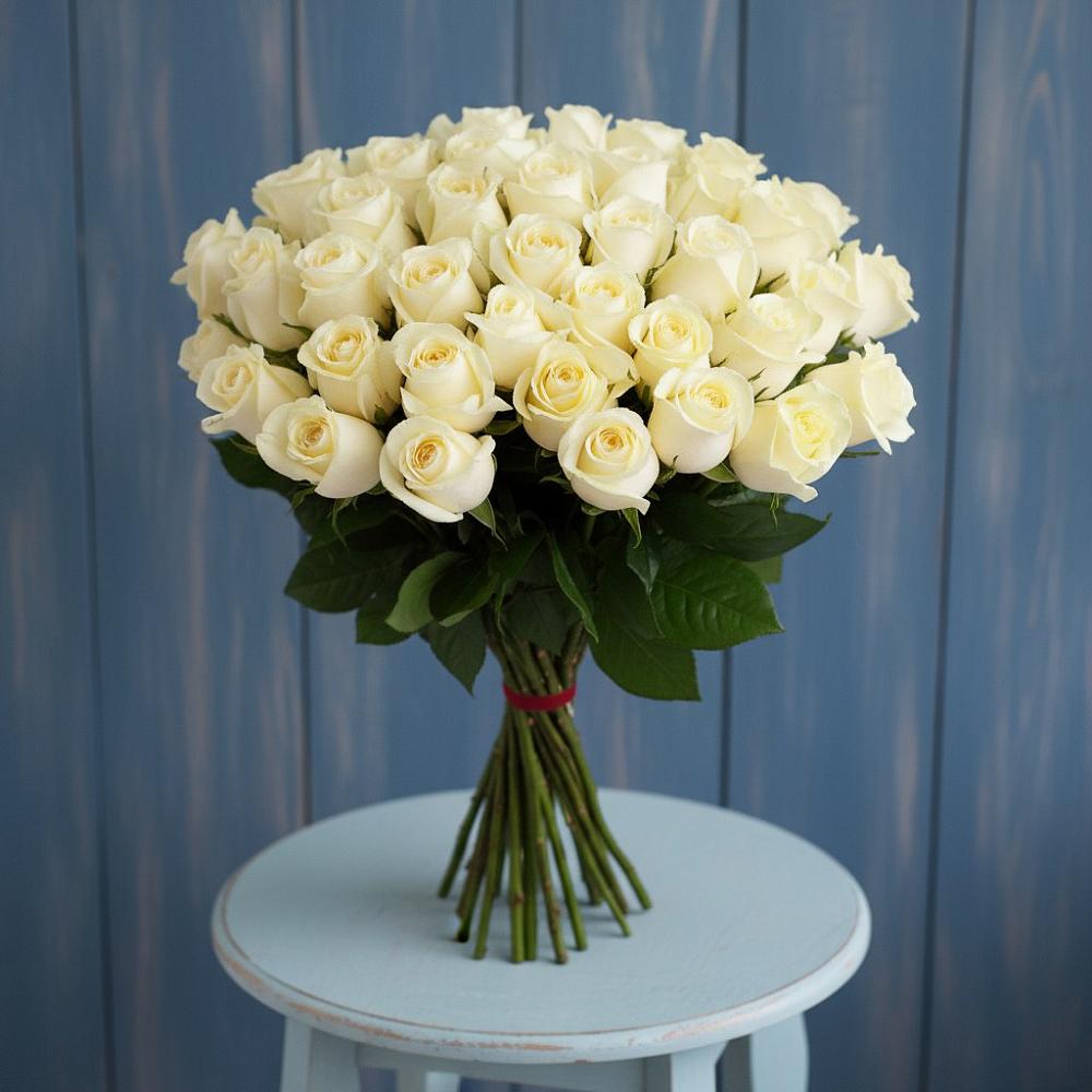 Букет 51 Белая роза Эдлесс Лав в Старотимашкино