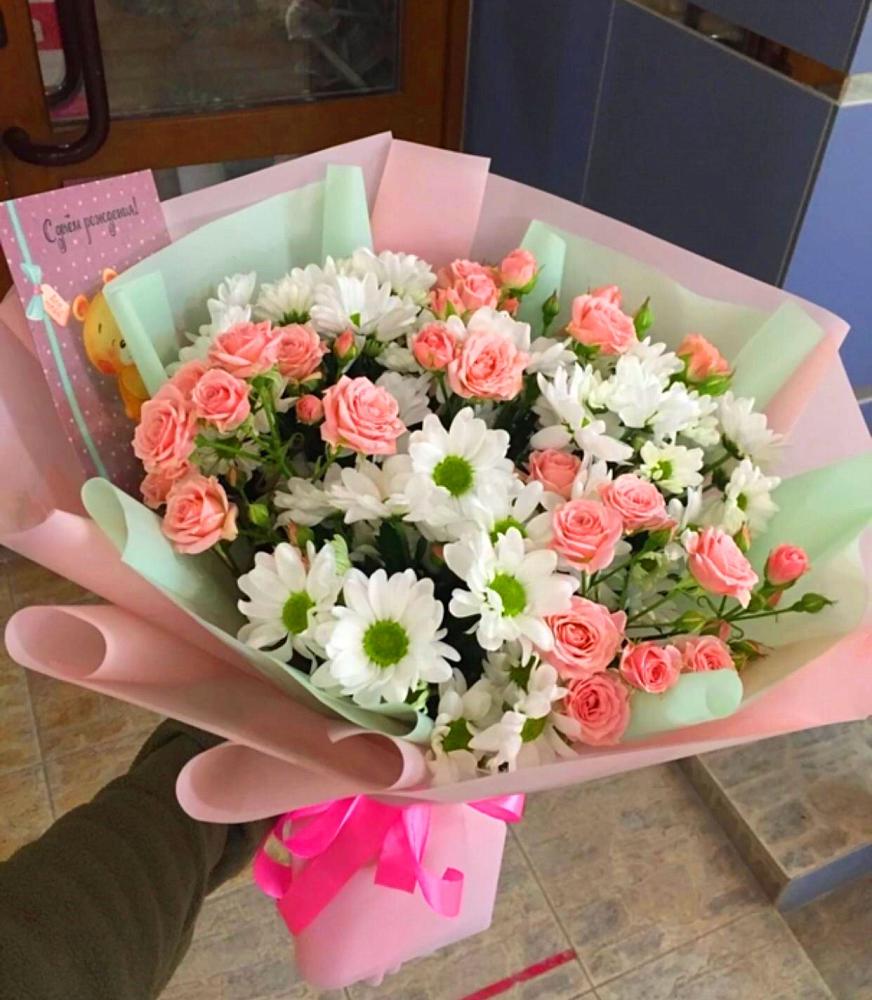 Букет цветов из: Розы и Хризантемы в Старотимашкино