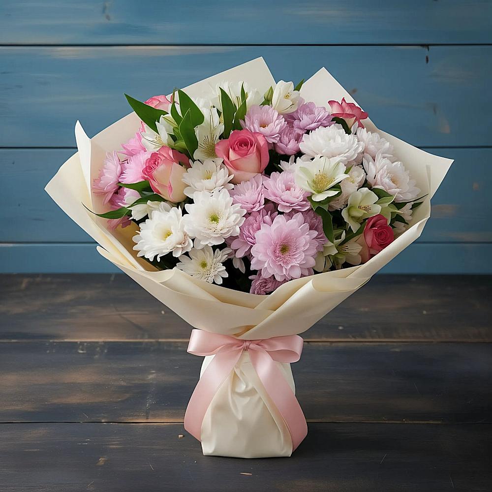 Букет цветов из: Хризантемы, Альстромерии и Розы в Старотимашкино